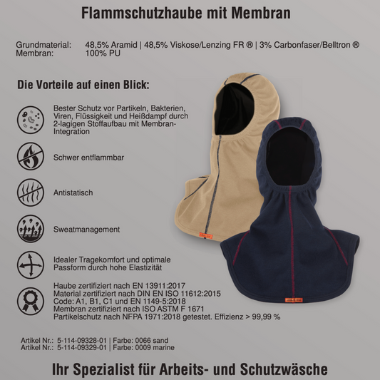 Flammenschutzhaube mit Membran