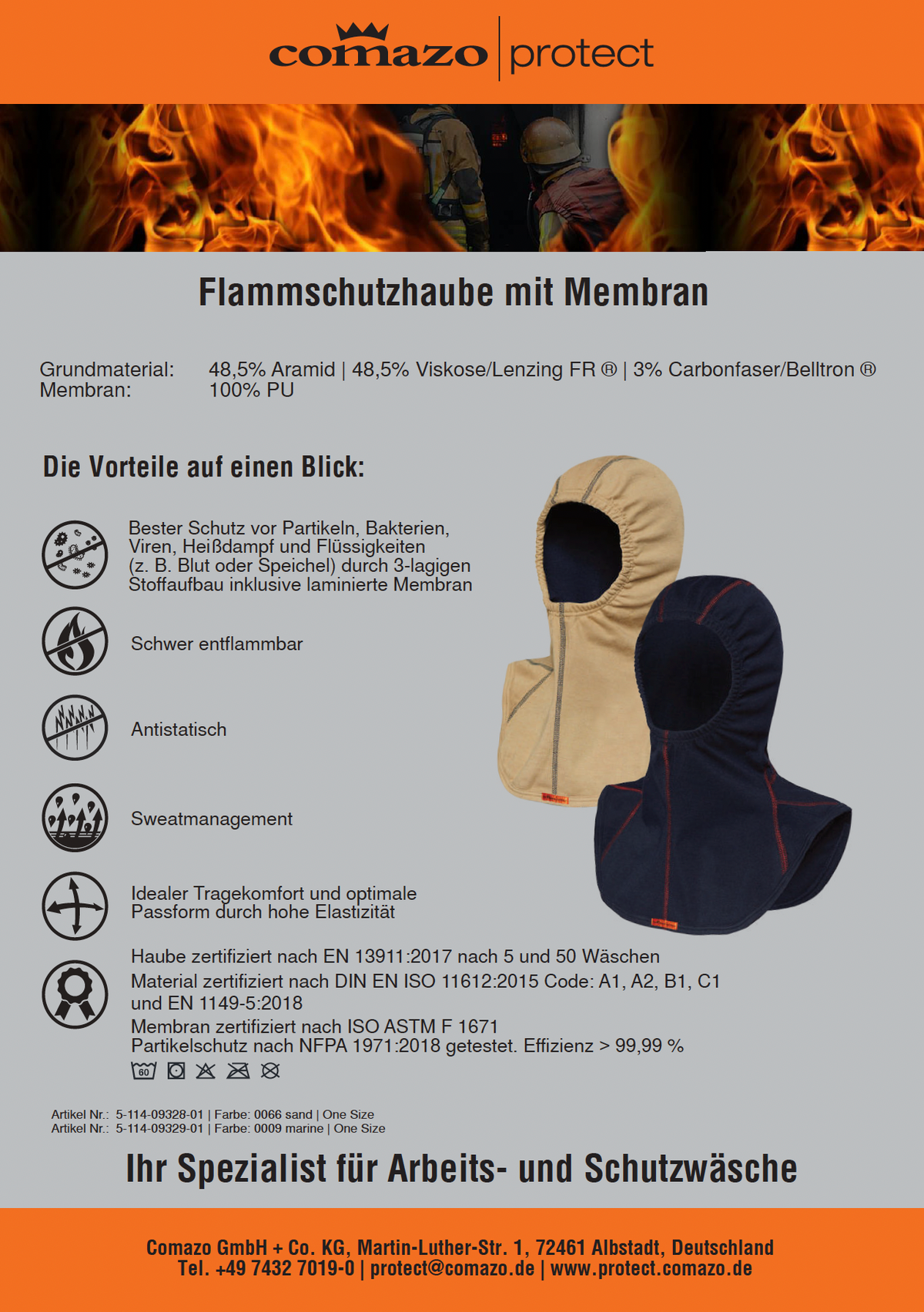 Flammenschutzhaube mit Pro-Membran